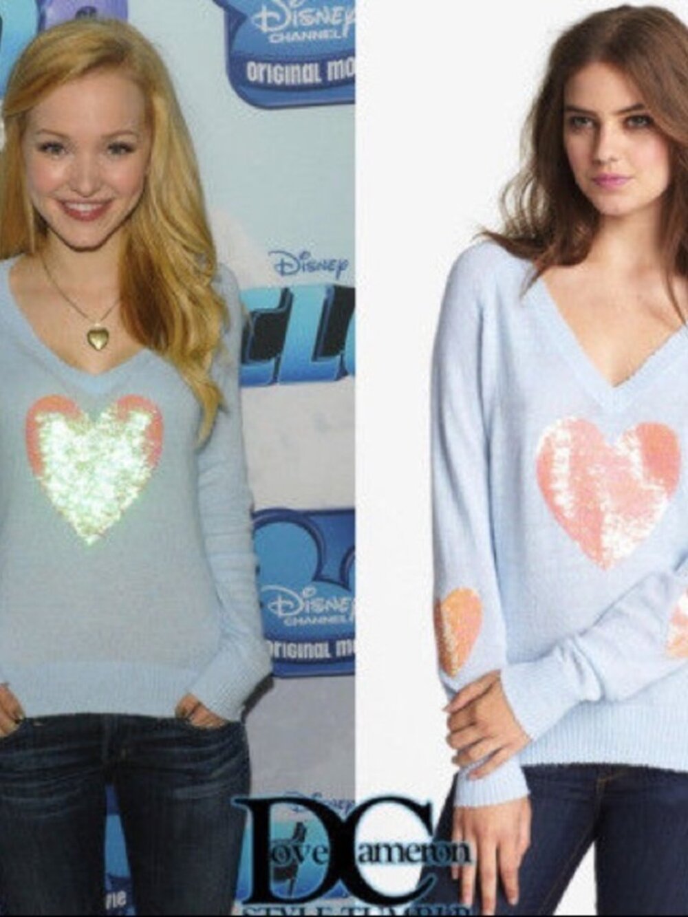 Wildfox Blue Pink Sequins Heart Sweater Pullover